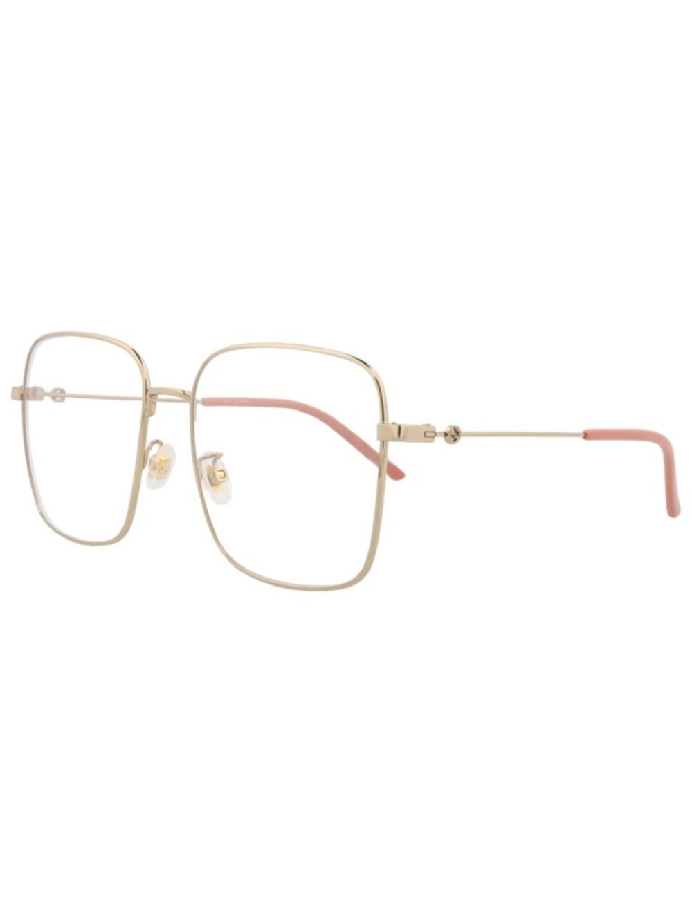 New Gucci Women's Eyeglasses Square Rectangle Metal Frame Gold Gold Transparent